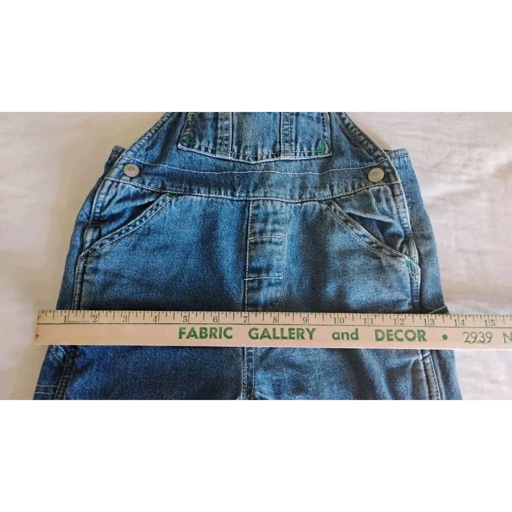 Vtg BABY GAP Denim Overalls Green Fleece Lined Zip Pocket Utility 18-24 Mo RARE